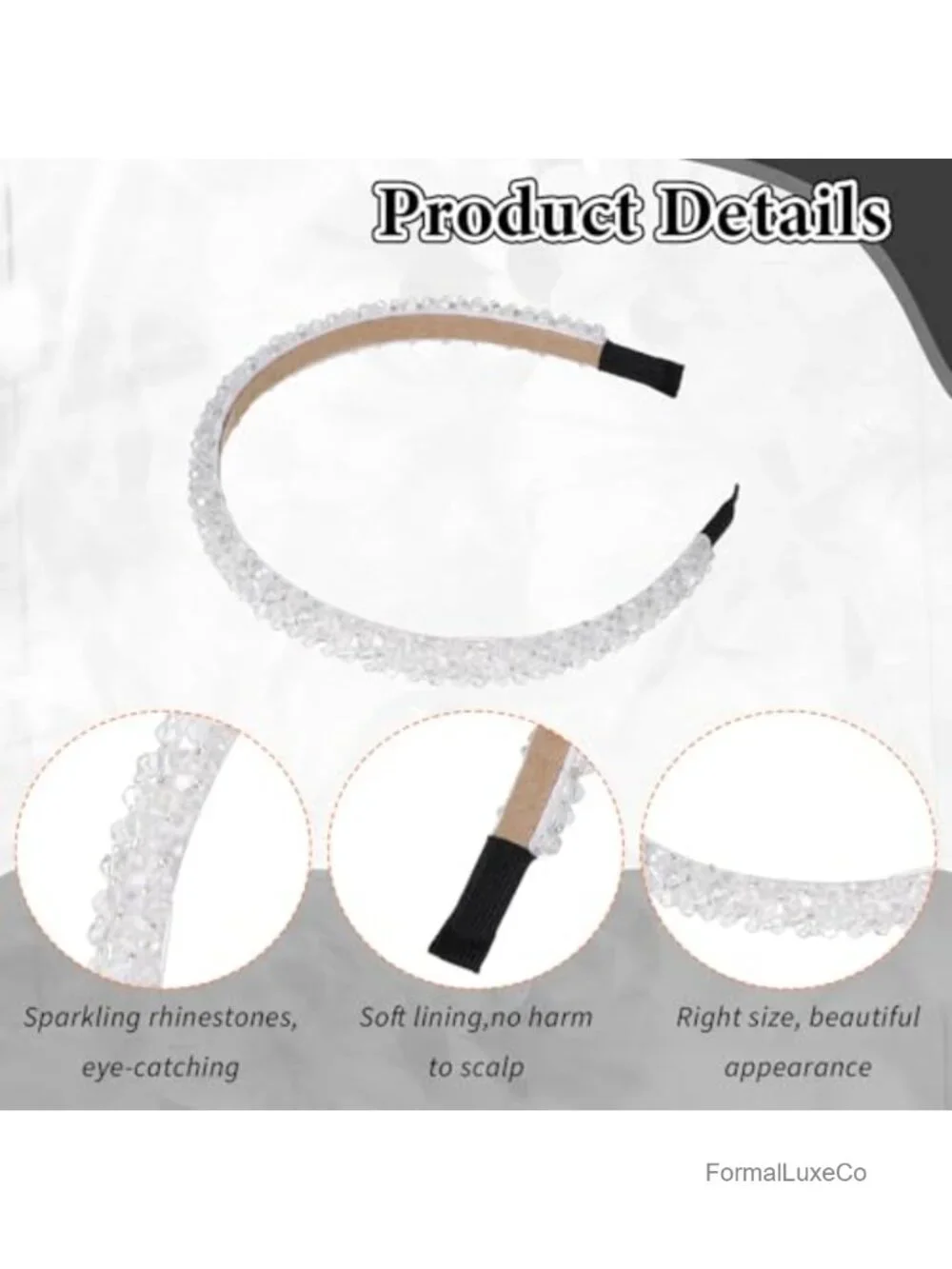 Crystal Rhinestone Headband for Women, Sparkly Beaded Hair Hoop, Fancy Dressy
